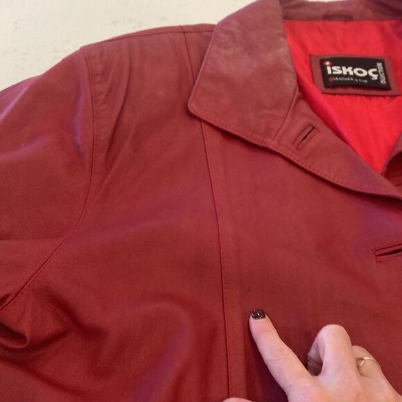 Vintage Lambskin Leather Red Suade Embroidered Rhinstones Holiday Jacket - Picture 11 of 15